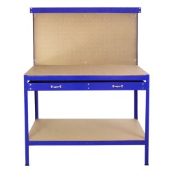 Workshop Workbench With Pegboard And Drawer Heavy-Duty Garage Metal Tool Storage Worktop Shelf Station Shelving Unit FREE 40 x Hooks DIY Steel Industrial Work-table Blue