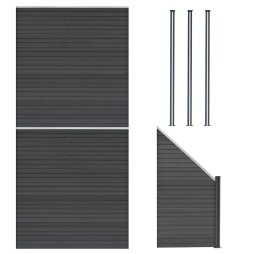 Composite Fence Panels, Angled Piece & LED Posts 6ft x 14.5ft - Grey