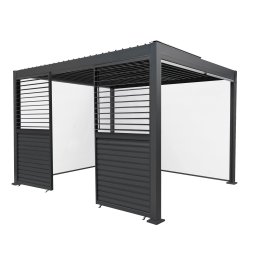 Anthracite Aluminium Pergola With White Blinds & 2 Shutter Panels - 3m x 4m