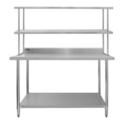 Kitchen Catering Table With Double Over-Shelf Work Bench Heavy Duty Prep-table Stainless Steel Commercial Home Preparation Work-table 5ft