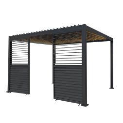 Anthracite Aluminium Pergola With LED Lights & 2 x Shutter Panels - 3m x 4m