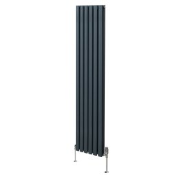 Oval Column Radiator 1800mm x 360mm & TRV Chrome Valves Designer Double Panel Central Heating Heater Anthracite Grey Steel Vertical Kitchen Living Room FREE Cleaning Brush Fixing Kit & Brackets