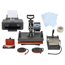 Heat Press Multi Function 5 in 1 Combo Machine & Printer Sublimation Transfer Bundle Kit T-Shirt Mug Cap Tee Plate Custom Design Print Personalise Customise