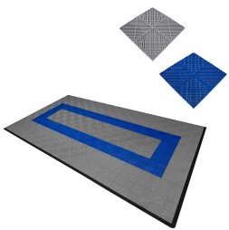 Vented Modular Interlocking Flooring Tiles & Edges 90 Grey & 30 Blue Single Garage Heavy Duty Floor Mat Showroom Workshop Outdoor Polypropylene Anti Slip Weather Resistant Drainage 3.2m x 6m 19.2m2