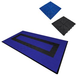Vented Modular Interlocking Flooring Tiles & Edges 90 Blue & 30 Black Single Garage Heavy Duty Floor Mat Showroom Workshop Outdoor Polypropylene Anti Slip Weather Resistant Drainage 3.2m x 6m 19.2m2
