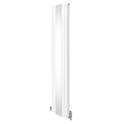 Oval Panel Radiator With Mirror 1800mm x 380mm & TRV Chrome Valves Designer Double Column Vertical White Carbon Steel Wall Mounted Kitchen Living Room Cleaning Brush Fixing Kit & Brackets