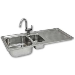 KuKoo Stainless Steel Kitchen Sink Basin & Confetti Tap, Reversible 1.5 Bowl, 105cm x 18cm x 50cm