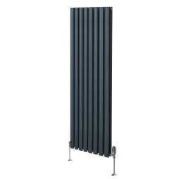Oval Column Radiator 1600mm x 480mm & TRV Chrome Valves Modern Designer Double Panel Central Heating Heater Anthracite Grey Steel Vertical Kitchen Living Room FREE Cleaning Brush Fixing Kit & Brackets