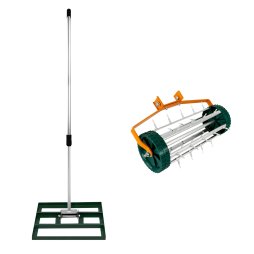 Lawn Leveller & Aerator Manual Grass Roller 3.8cm Spikes 50cm x 32cm Green Levelling Rake Lute Removable Dual Purpose Extendable Handle 1.15 - 1.9m Easy Grip Heavy Duty Steel Aluminium Garden Tool