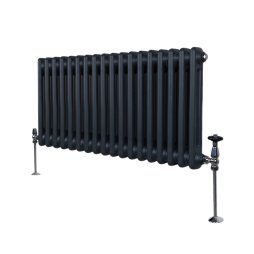 Traditional 2 Column Radiator 300mm x 832mm Modern Central Heating Heater Matt Anthracite Grey Carbon Steel Horizontal Wall Mounted Kitchen Living Room Bathroom Cleaning Brush Fixing Kit & Brackets