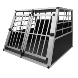 Pet Car Transport Crate Cage Large Aluminium Travel Box Trapezoidal Dog Cat Puppy Carrier Estate Vehicle 2 Doors 69 x 97 x 90cm | FREE Plastic Washable Mat