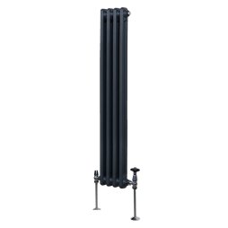 Traditional 2 Column Radiator 1500mm x 202mm Modern Central Heating Heater Matt Anthracite Grey Carbon Steel Vertical Wall Mounted Kitchen Living Room Bathroom Cleaning Brush Fixing Kit & Brackets