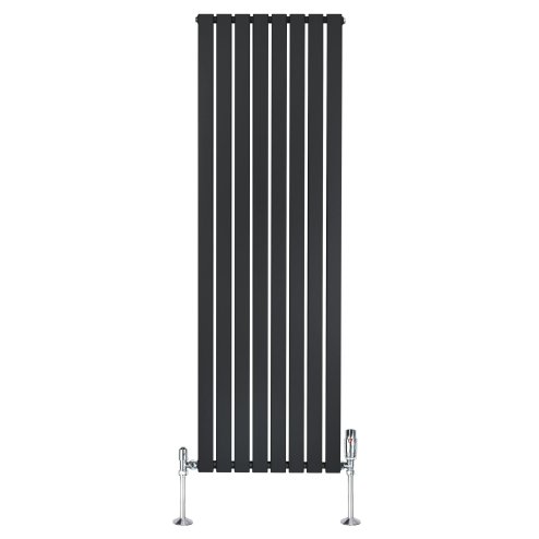Flat Single Column Radiator & Valves - 1800mm x 560mm - Black
