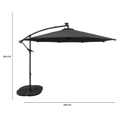 LED Cantilever Parasol 3m With Full Fan Base - Grey