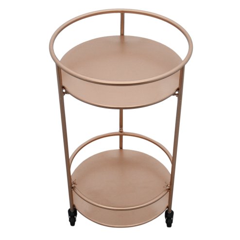 Bar Cart Trolley Drinks Serving Table On Wheels Rose Gold Round Storage, Art Deco, 30's Style, Cocktail Tea Party, Furniture, Side-table, Modern, Vintage, 2 Shelves