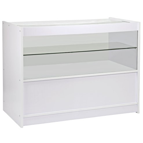 Retail 1/2 Glass Shelf Product Display Shop Counter Showcase Cabinet Unit White - C1200