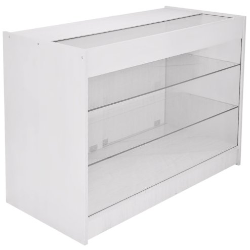 Retail Glass Shelf Product Display Shop Counter Showcase Lockable Cabinet Unit White - K1200