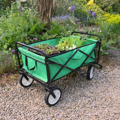 Foldable Garden Cart Pull Wagon Heavy Duty Trolley Utility Wheelbarrow Trailer Wheels Collapsible Folding Transport
