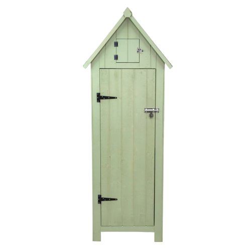 Wooden Garden Storage Shed Green Tool Organiser Cabinet Beach Hut Sentry Box Lockable Doors 3 Corner Shelves 4 Door Hooks Roof Hatch Padlock 4 Keys Ground Fixing Kit Screw Covers Fir Wood Asphalt Roof