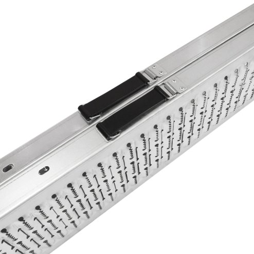 Ramp Foldable Loading Motorbike Motorcycle Folding Van Steel Trailer Heavy Duty ATV Portable Truck Track Day 200Kg Capacity Quad Bike Car Lawn Mower Scooter Non-Slip Silver| Free Ratchet Strap