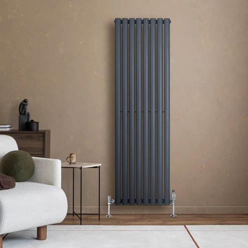 Oval Single Column Radiator & Valves - 1600mm x 480mm - Anthracite Grey