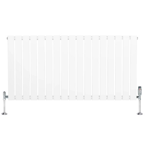 Flat Single Column Radiator & Valves - 600mm x 1190mm - White