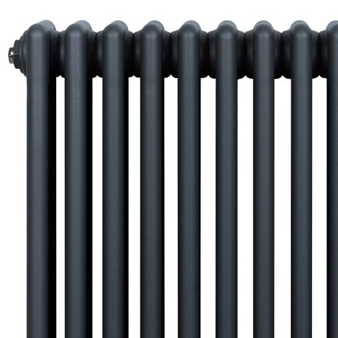 Traditional 4 Column Radiator & Valves - 600 x 785mm - Anthracite Grey
