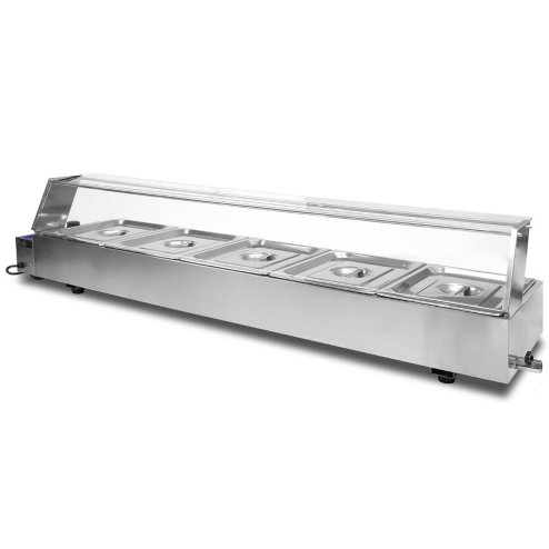 KuKoo Wet Well Catering Bain Marie Food Warmer Display, 5 Pan, 1/2 GN, 1.5kW, Stainless Steel