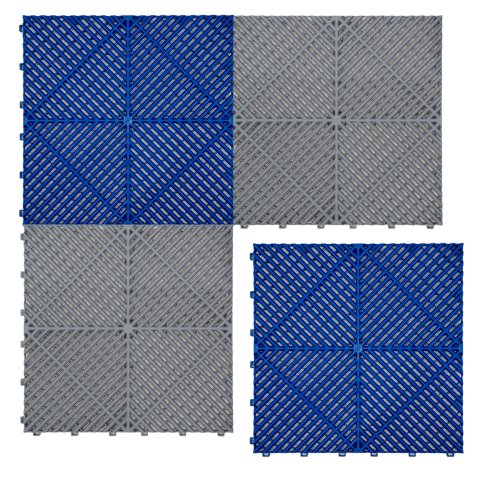 Vented Modular Interlocking Flooring Tiles & Edges 120 Grey & 120 Blue Double Garage Heavy Duty Floor Mat Showroom Workshop Outdoor Polypropylene Anti Slip Weather Resistant Drainage 6m x 6m 36m2