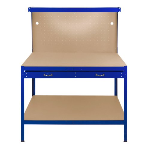 Garage Workbench Blue Pegboard Drawer Shelves LED Light Heavy Duty Steel Wooden Workshop Industrial Shed DIY Work Table Desk Tool Storage Station Unit 370kg Total Capacity 40 Hooks Rubber Mallet