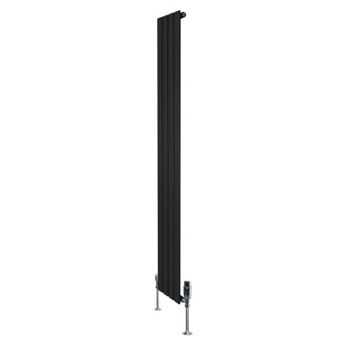 Flat Single Column Radiator & Valves - 1800mm x 280mm - Black