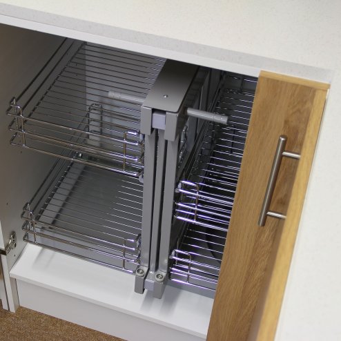 KuKoo RH Magic Corner Kitchen Pull Out Baskets, Slide Out 90-100cm Unit, 4 Metal Storage Drawers