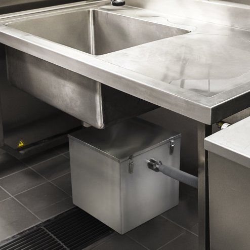 Commercial Grease Trap 60L Under Sink Interceptor 9KG Stainless Steel Waste Fat Oil Water Separator Filter Restaurant Kitchen Takeaway Hotel Cafe 50mm Inlet Outlet Compact 39cm H x 39cm W x 39cm D