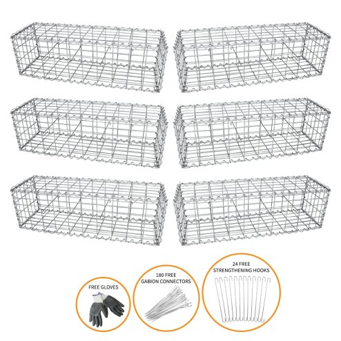 Gabion Baskets Galvanised Steel Cages Mesh Wire Stone Basket Outdoor Spiral Retaining Wall Planter Garden / 100 x 30 x 30cm / 6 Pack