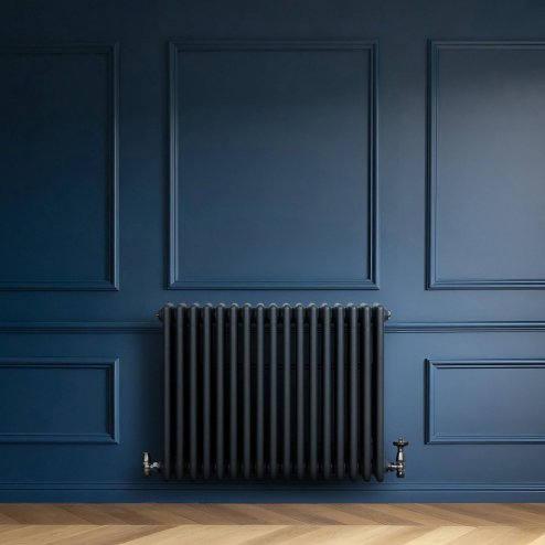 Traditional 4 Column Radiator & Valves - 600 x 785mm - Anthracite Grey