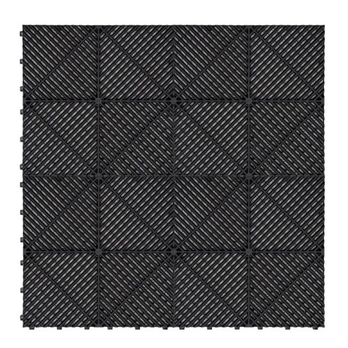 Vented Modular Interlocking Flooring Tiles x 225 Black With Edges & Hexagon LED Lighting 28 White Lights & Border 6500K 3 Mount Options & Suspended Ceiling Kit Single Garage Floor Mat 6m x 6m 36m2