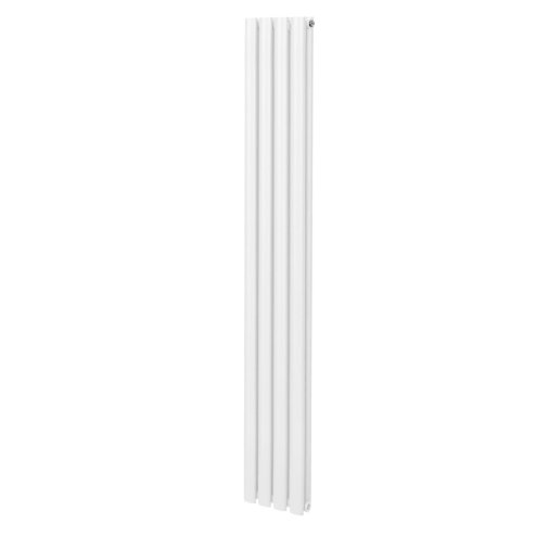 Oval Column Radiator 1800mm x 240mm Modern Designer Double Panel Central Heating Heater Gloss White Carbon Steel Vertical Kitchen Living Room Bathroom FREE Cleaning Brush Fixing Kit & Brackets