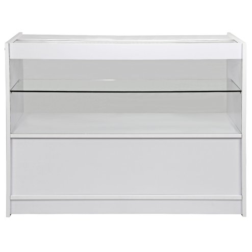 Retail 1/2 Glass Shelf Product Display Shop Counter Showcase Cabinet Unit White - C1200