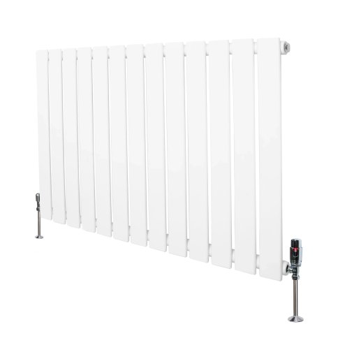 Flat Single Column Radiator & Valves - 600mm x 910mm - White