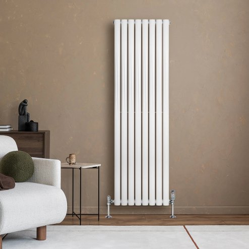 Oval Single Column Radiator & Valves - 1600mm x 480mm - White