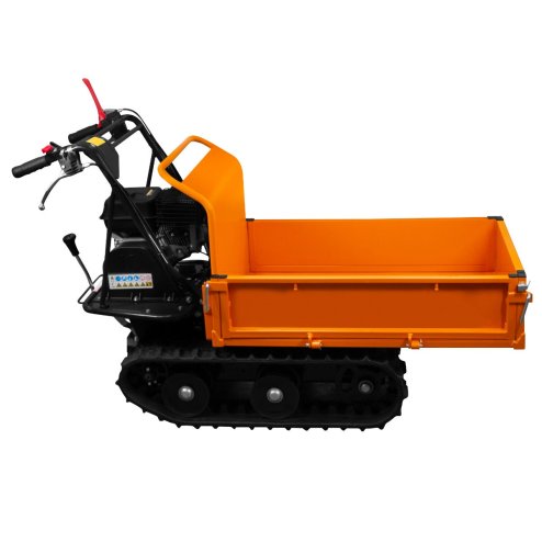 Mini Dumper Tracked Power Barrow Petrol Transporter 300kg 196cc 6.5HP Drop Side Front Cargo Manual Gas Sprung Tipping 4 Speed Gears 3 Forward 1 Reverse Safety Brake Steel Skip Loader 2 FREE Ramps