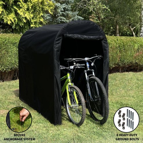 Waterproof Bike Tent Portable Moped Bicycle Mobility Scooter Shelter Storage Outdoor Garden Shed Oxford Fabric Cover Steel Frame Anchorage System 8 FREE Ground Bolts & 8 Ground Pegs Hard Soft Ground