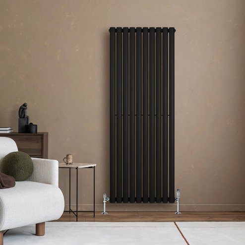 Oval Single Column Radiator - 1600 x 600mm - Black