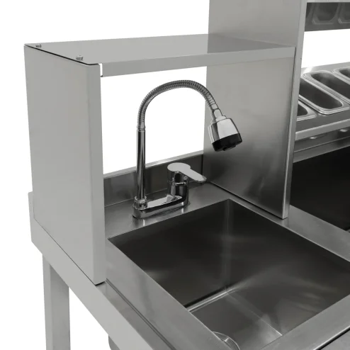 Bubble Tea Workbench Boba Drink Prep Station Serving Counter Stainless Steel Sink Mixer Tap Drip Tray Glass Refresher Ice Well Cupboard Shelves Gastro Pots Syrup Pump Bottles Custom For KuKoo Machines