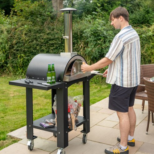 Extra Large Freestanding Wood-Fired Pizza Oven with Prep Stations, Peel, Stone, and Rain Cover, BBQ Grill Pizza Flavoured Wood Chips Applewood 1.4kg & Oak Wood Chips 1.4kg Bundle