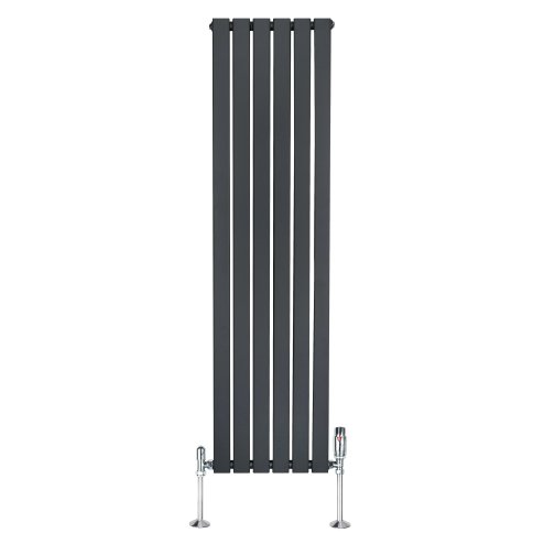 Flat Single Column Radiator & Valves - 1600mm x 420mm - Anthracite Grey