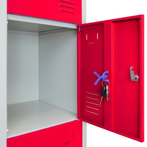 MonsterShop 3 x Metal Lockers, 4 Door Storage, Blue & Grey Metal Lockable Unit, School Staff Gym Changing Room