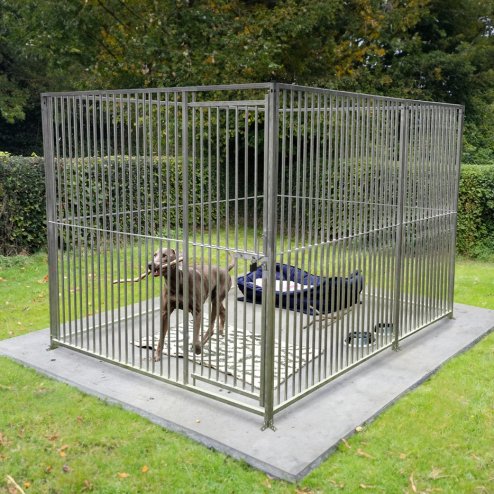 Dog Run Panels With Door Galvanised Steel Kennel Heavy Duty Walk In Animal Enclosure Pen Fence Playpen Outdoor Support Bar 8cm Bar Spacing 1.84m x 1m Modular FREE Ground Fixing Brackets & Fixing Kit