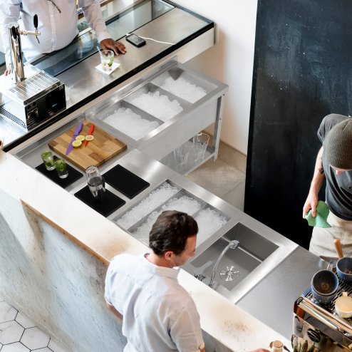 Modular Cocktail Bar Corner Unit With 5cm Splashback 85 x 55 x 55cm 2 Tier Shelf Worktop Prep Workstation Heavy Duty Stainless Steel Adjustable Feet Bar Station Link 2 x Brackets Included