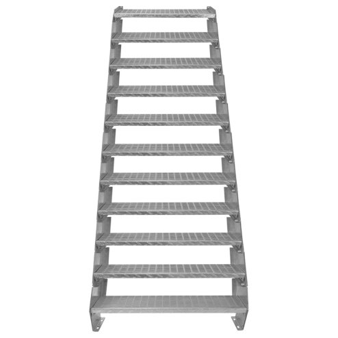 Metal Staircase 11 Section Adjustable Height 90cm / 900mm Wide Galvanised Steel Silver 11 Steps Weatherproof Grate Step Outdoor Garden Patio Modular Stairs 5mm Rod Thickness FREE Fixing Kit